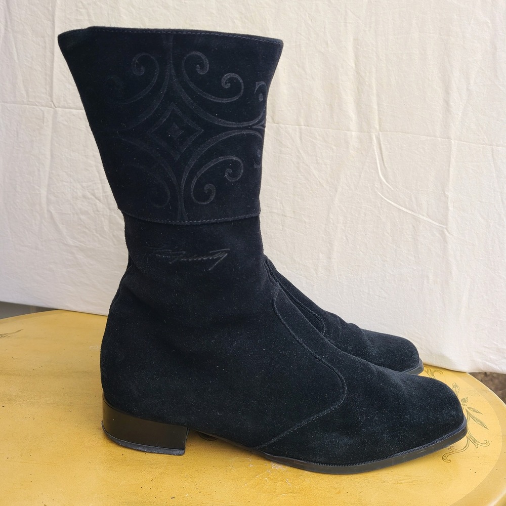 Vintage Pertti Palmroth EU‎ 39 US 8 to 8.5 Black Suede Mid Calf Boots Designer